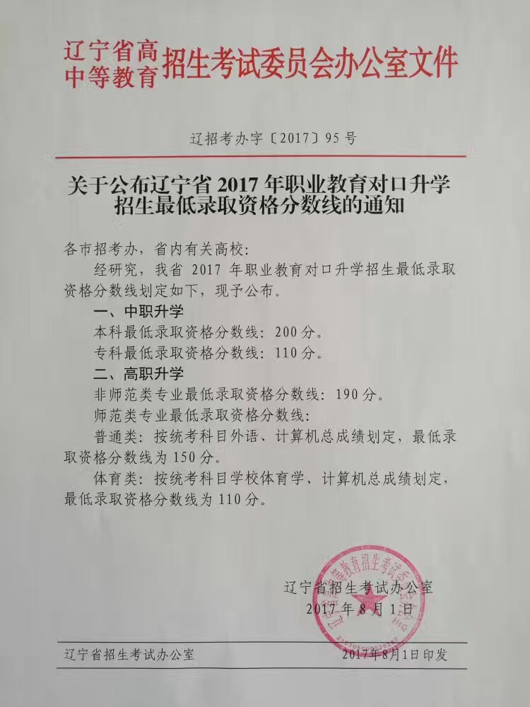 2017年辽宁专升本最低录取资格线|辽宁专升本